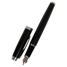 Ручка подарочная перьевая в кожзам футляре, корпус черный с серебром - Фото 3