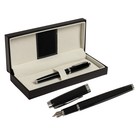 Ручка подарочная перьевая в кожзам футляре, корпус черный с серебром - фото 319150999