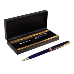 Ручка подарочная шариковая в кожзам футляре поворотная ПБ S, корпус синий с золотом