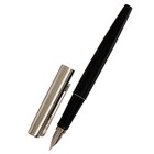 Ручка подарочная перьевая в кожзам футляре, корпус черный с серебром - Фото 3