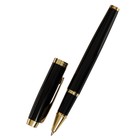 Ручка подарочная шариковая в кожзам футляре, корпус черный с золотом - фото 21899802