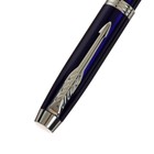Ручка подарочная шариковая в кожзам футляре, корпус синий с серебром - фото 6746376