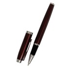 Ручка подарочная шариковая в кожзам футляре, корпус коричневый с серебром - фото 21899856