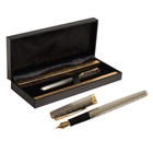 Ручка подарочная перьевая в кожзам футляре, ПБ S, корпус серебро с золотом - фото 6746402