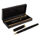 Ручка подарочная шариковая в кожзам футляре, корпус черный с золотом - фото 6746443