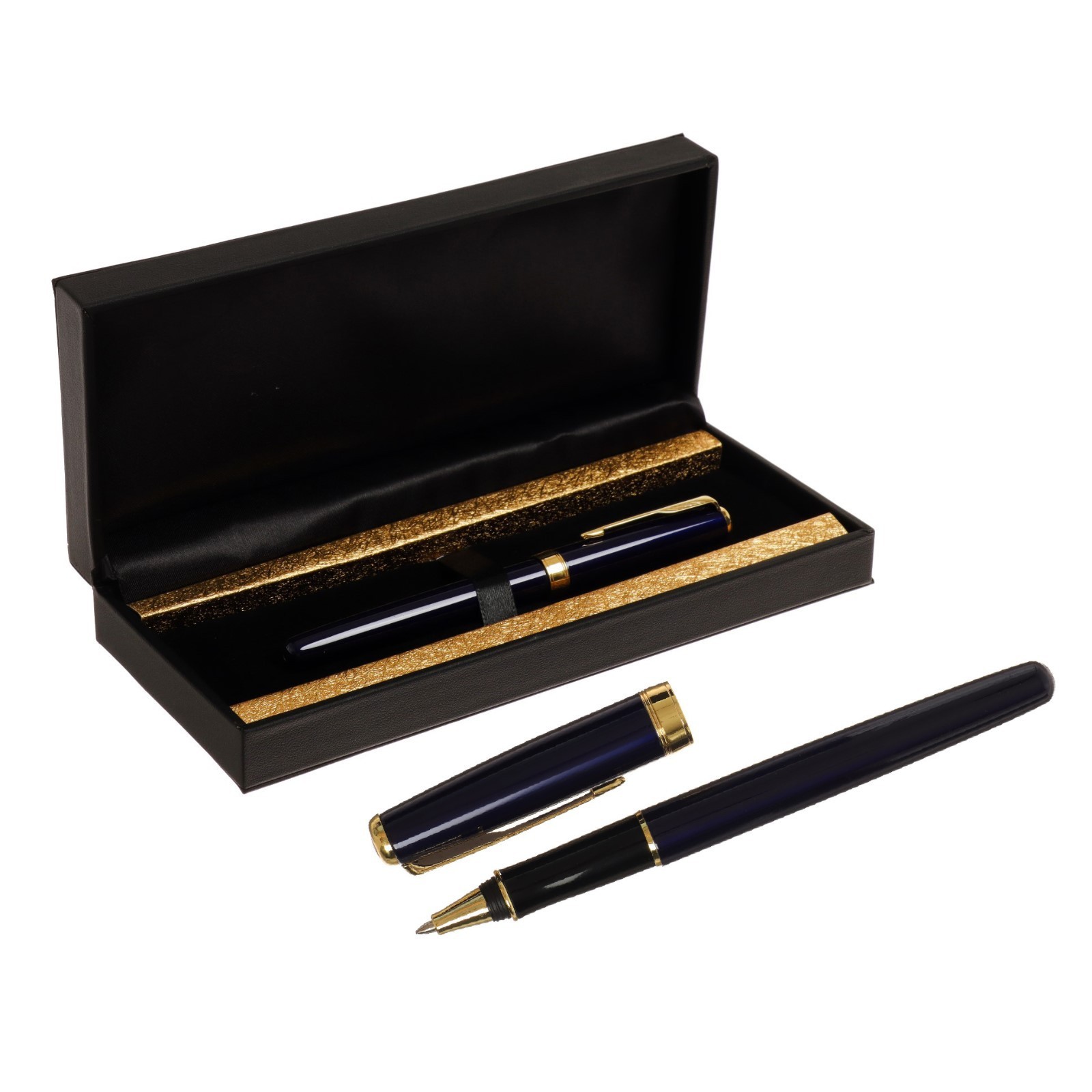 Ручка подарочная шариковая в кожзам футляре ПБ S, корпус синий с ...