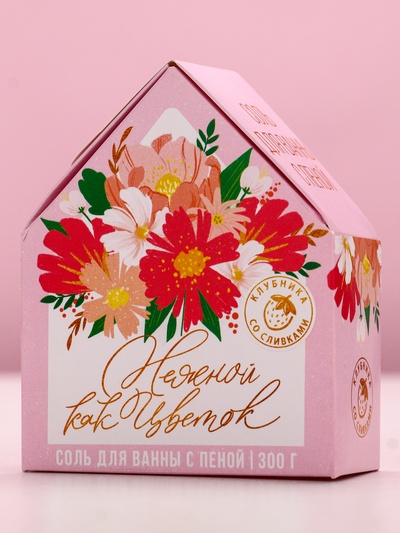 Соль для ванны с сухой пеной «Нежной, как цветок», клубника со сливками