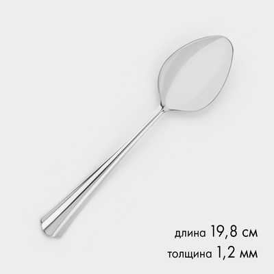 Ложка столовая «Новинка», длина 19.8 см, толщина 1.2 мм, упрощённой обработки, цвет серебряный