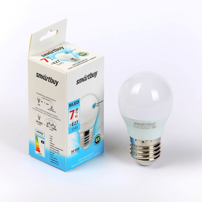 Лампа cветодиодная Smartbuy, Е27, G45, 7 Вт, 4000 К, дневной белый свет - Фото 1