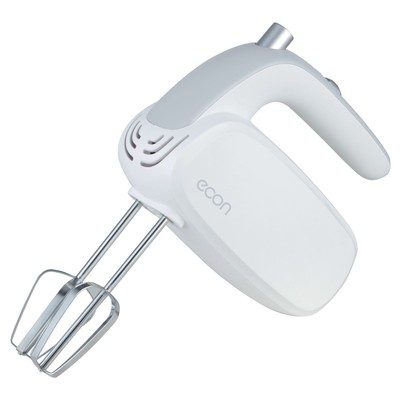 Миксер econ ECO-106MX, ручной, 250 Вт, 5 скоростей, 2 насадки, бело-серый