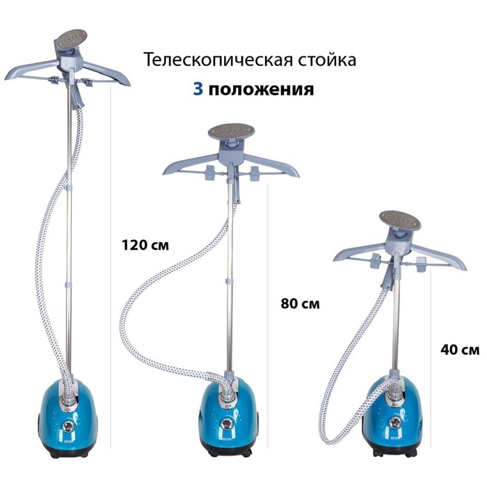 Отпариватель econ ECO-BI1701S, напольный, 1700 Вт, 40 г/мин, 2 режима, синий - фото 51323896