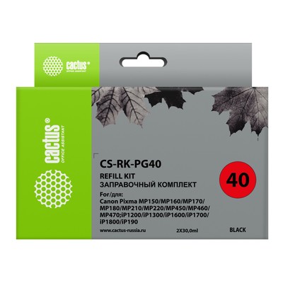 Комплект чернил Cactus CS-RK-PG40, для Canon MP150/MP160/MP170/MP180/MP210, 2×60 мл, чёрный