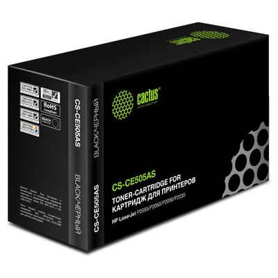 Картридж Cactus CS-CE505AS CE505A, для HP LJ P2055/P2035, 2300 страниц, цвет чёрный