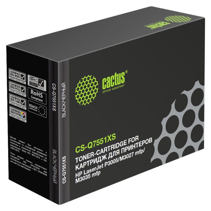 Картридж Cactus CS-Q7551XS Q7551X, для HP LJ P3005/M3027/M3035, 13000 страниц, цвет чёрный - фото 51304758 Картридж Cactus CS-Q7551XS Q7551X, для HP LJ P3005/M3027/M3035, 13000 страниц, цвет чёрный - фото 51304758