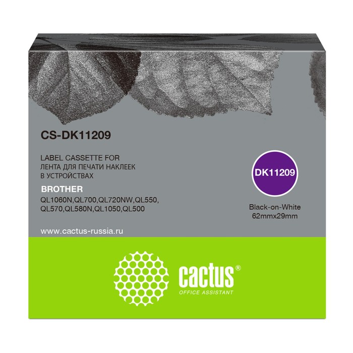 Картридж Cactus CSDK11209 DK11209, для Brother QL500/QL550/QL700/QL800, цвет чёрный - Фото 1