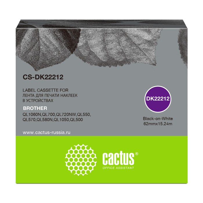 Картридж Cactus CSDK22212 DK22212, для Brother QL500/QL550/QL700/QL800, цвет чёрный - Фото 1