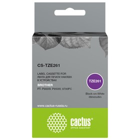 Картридж ленточный Cactus CS-TZE261 TZe-261, для Brother PT- P900W, P950W, 9700PC, цвет чёрный