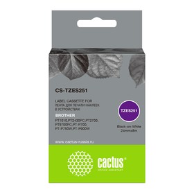 Картридж ленточный Cactus CS-TZES251 TZe-S251, для Brother 1010/1280/1280VP/2700VP, цвет чёрный