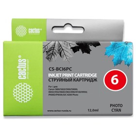 Картридж Cactus CS-BCI6PC, для Canon BJC-8200/MP750/MP760/MP780/iP4000/iP5000, 12 мл, цвет светло-голубой