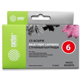 Картридж Cactus CS-BCI6PM , для Canon BJC-8200/MP750/MP760/MP780/iP4000, 12 мл, цвет светло-пурпурный