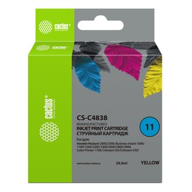 Картридж Cactus CS-C4838 №11, для HP BIJ 1000/1100/1200/2200/2300/2600/2800, 29 мл, цвет жёлтый