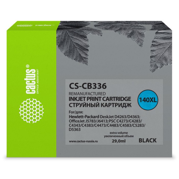 Картридж Cactus CS-CB336 №140XL, для HP DJ D4263/D4363/J5783/J6413/PSC C4273, 29 мл, цвет чёрный - Фото 1