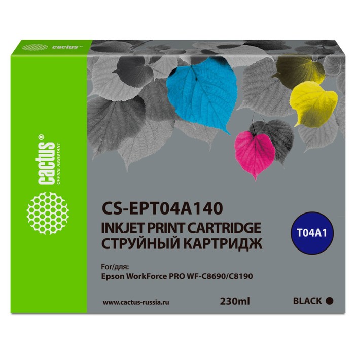 Картридж Cactus CS-EPT04A140 T04A1, для Epson Pro WF-C8190, WF-C8690, 230 мл, цвет чёрный