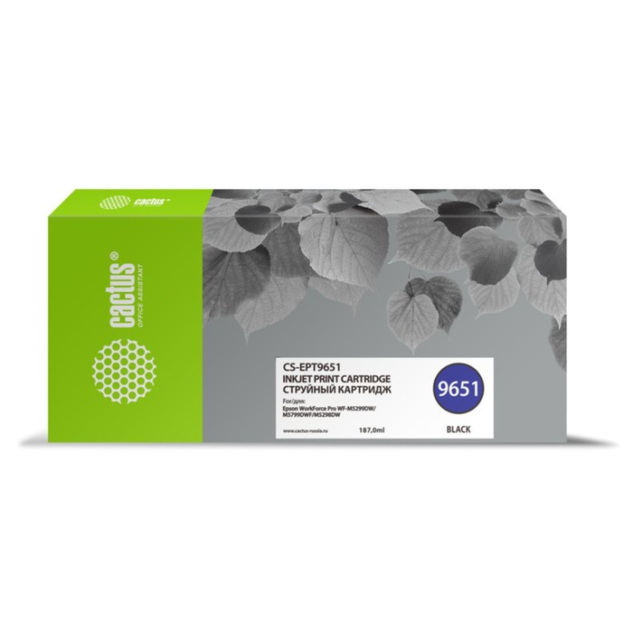 Картридж Cactus CS-EPT9651 T9651, для Epson WorkForce Pro WF-M5299DW/M5799DWF, 187 мл, цвет чёрны
