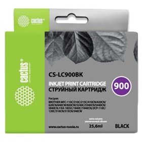 Картридж Cactus CS-LC900BK, для Brother DCP-110/115/120/MFC-210/215/FAX-1840, 25,6 мл, цвет чёрны