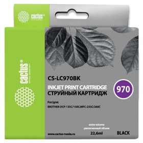 Картридж струйный Cactus CS-LC970BK, для Brother DCP-135C/150C/MFC-235C/260C, 22,6 мл, цвет чёрны 9394335