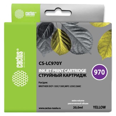 Картридж Cactus CS-LC970Y, для Brother MFC-260c/235c/DCP-150c/135c, 20 мл, цвет жёлтый