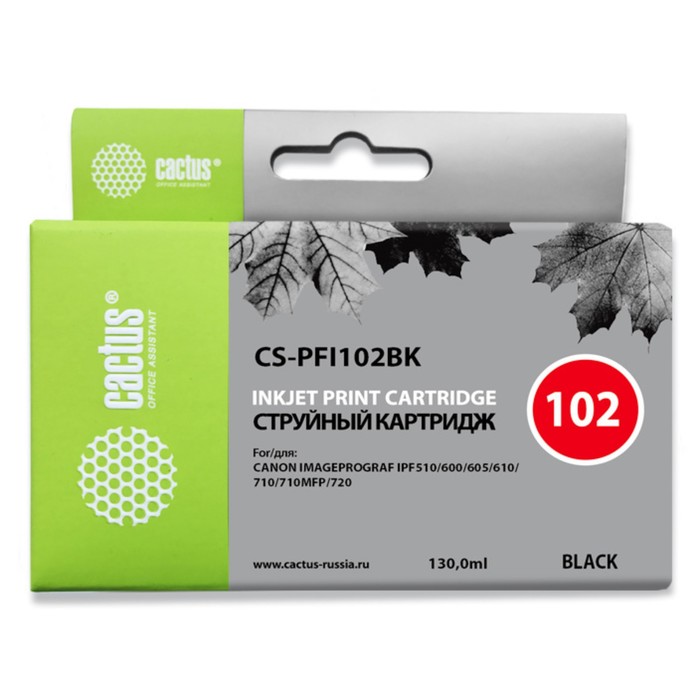 Картридж Cactus CS-PFI102BK, для Canon iPF500/iPF600/iPF700/MFPM40/iPF765, 130 мл, цвет чёрный - Фото 1