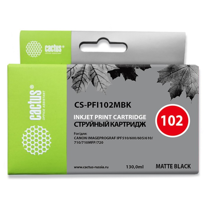 Картридж Cactus CS-PFI102MBK матовый, для Canon iPF500/iPF600/iPF700/MFPM40, 130 мл, цвет чёрный - Фото 1