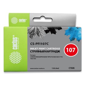 Картридж Cactus CS-PFI107C, для Canon IP iPF670/iPF680/iPF685/iPF770/iPF780, 130 мл, цвет синий 9394343