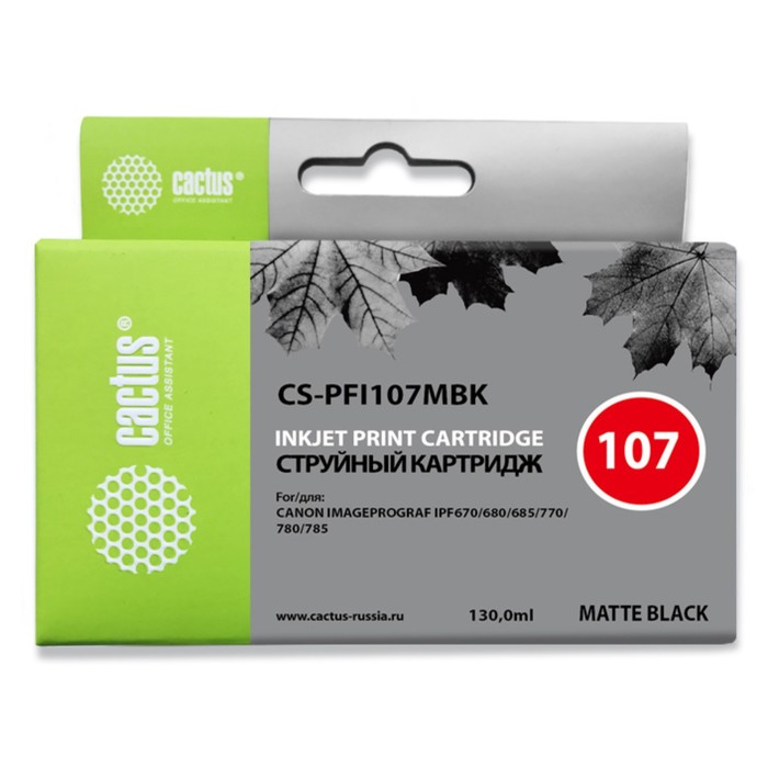 Картридж Cactus CS-PFI107MBK матовый, для Canon iPF670/iPF680/iPF685/iPF770, 130 мл, цвет чёрный