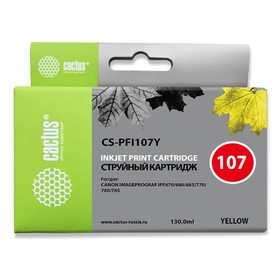 Картридж Cactus CS-PFI107Y, для Canon IP iPF670/iPF680/iPF685/iPF770/iPF780, 130 мл, цвет жёлтый