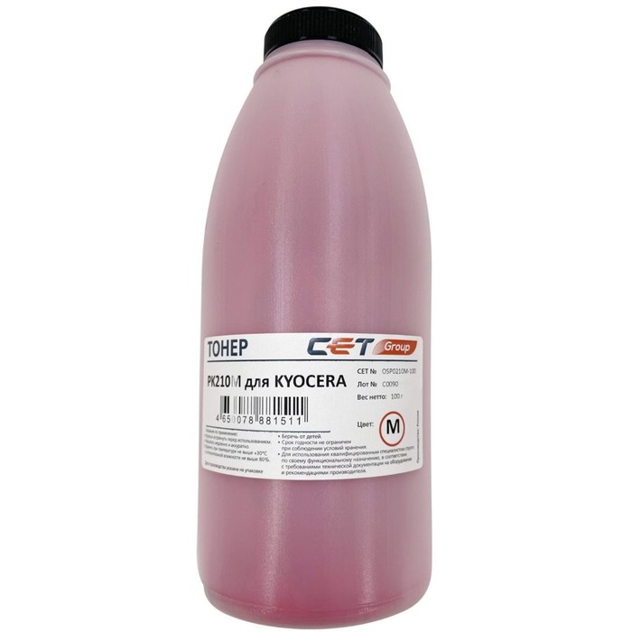 Тонер Cet PK210 OSP0210M-100, для Kyocera P6230cdn/6235cdn/7040cdn, бутылка 100гр, пурпурный - Фото 1
