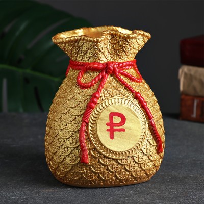 Копилка для денег «Мешок денег», гипс, рубль красный, золото, 15 см