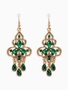 Серьги висячие со стразами «Восток» трилистник, цвет зелёный в чернёном золоте, 8 см - Фото 1