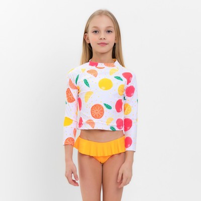 Купальник для девочки раздельный MINAKU «Фрукты» с рукавами, рост 140-146 м