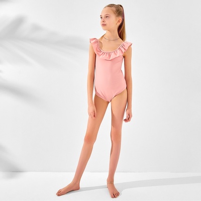 Купальник для девочки слитный MINAKU, с оборками, цвет пудровый, рост 110-116 см