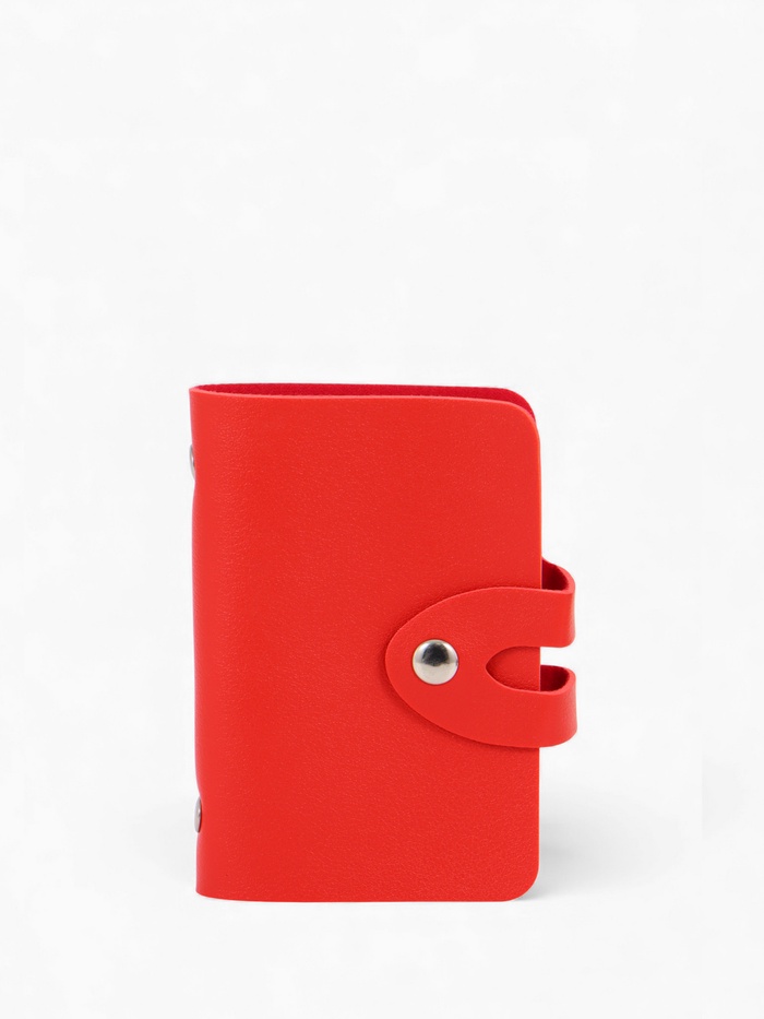 Визитница на кнопке, 24 карты, однотонная, красная - Фото 1