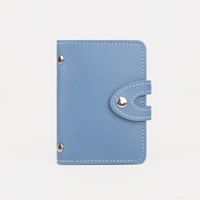 Визитница на кнопке, 26 карт, цвет голубой - Фото 1