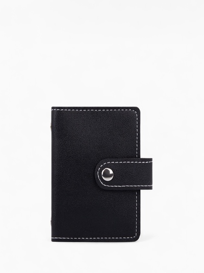 Визитница на кнопке, 26 карт, однотонная, чёрная