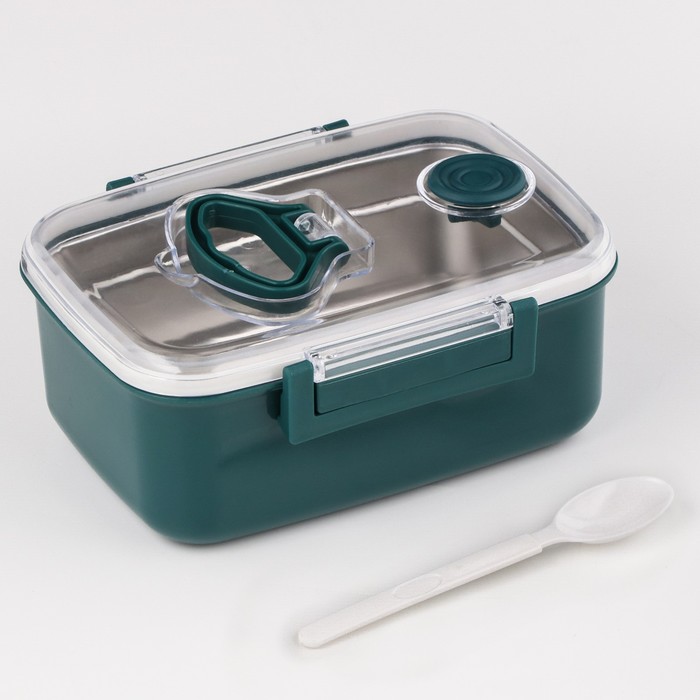 Ланч бокс «Пали», 950 мл, 18.5×14.5×7.7 см, с приборами, нержавеющая сталь, зелёный - Фото 1