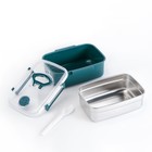 Ланч бокс «Пали», 950 мл, 18.5×14.5×7.7 см, с приборами, нержавеющая сталь, зелёный - Фото 6