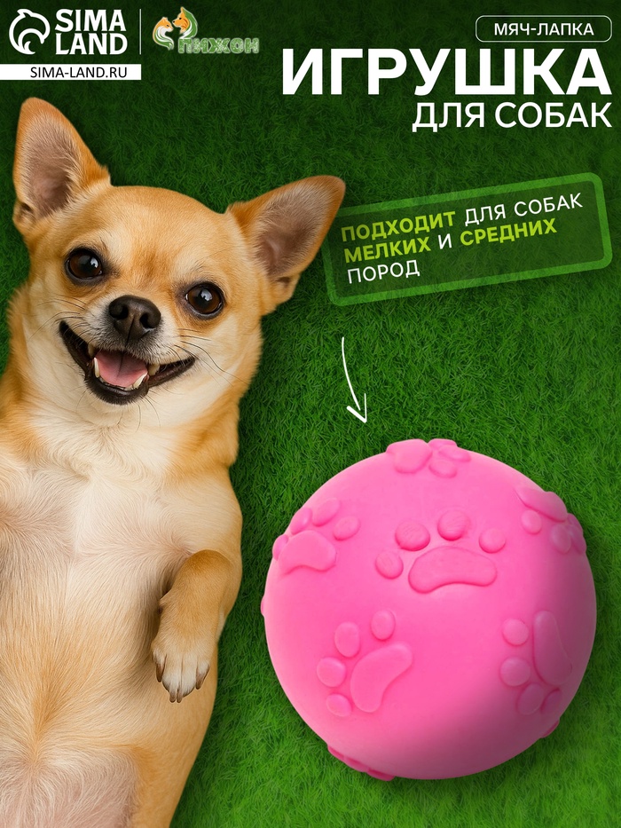 Игрушка для собак «Мяч-лапка», 6 см, TPR, розовая