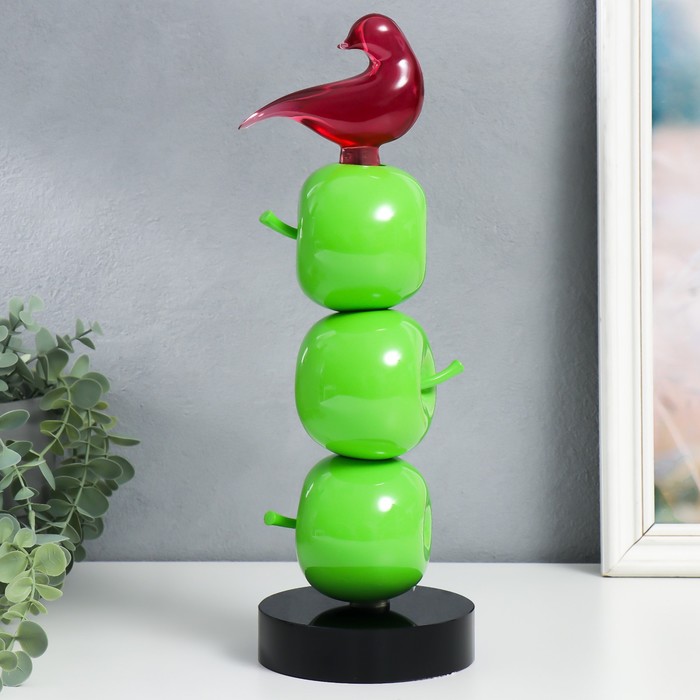 Сувенир полистоун "Птичка на трёх яблочках" зелёный 11,5х11,5х34 см - Фото 1