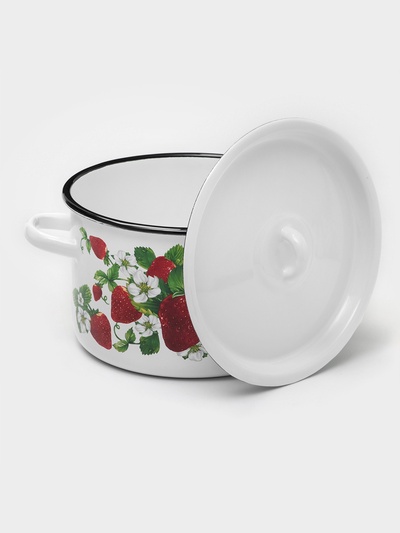 Кастрюля эмалированная «Клубничная поляна», 2.9 л, d=22 см, цилиндрическая, белая