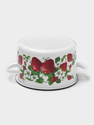 Кастрюля эмалированная «Клубничная поляна», 2.9 л, d=22 см, цилиндрическая, белая